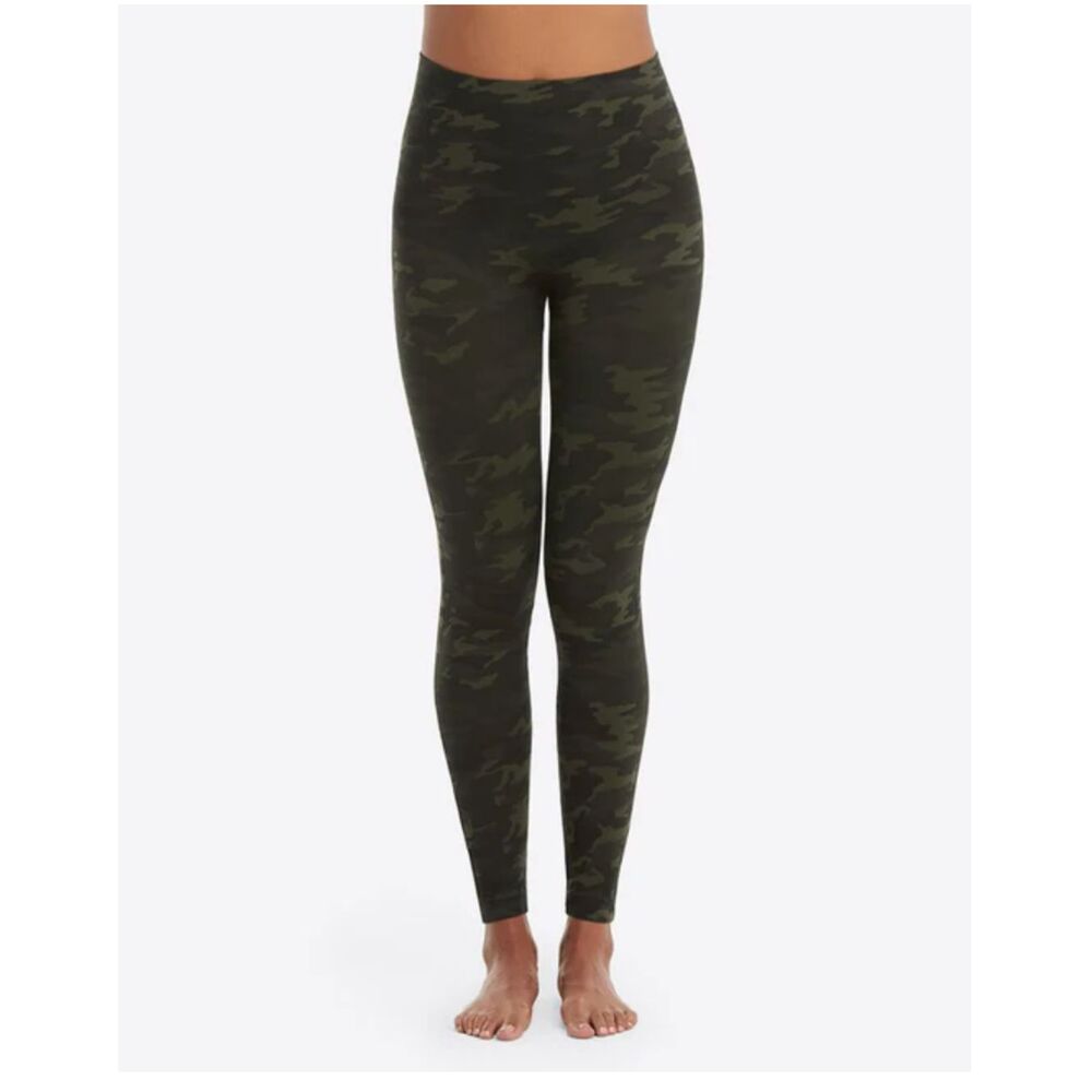 Spanx Seamless Leggings Women's M Green Camo running workout Active